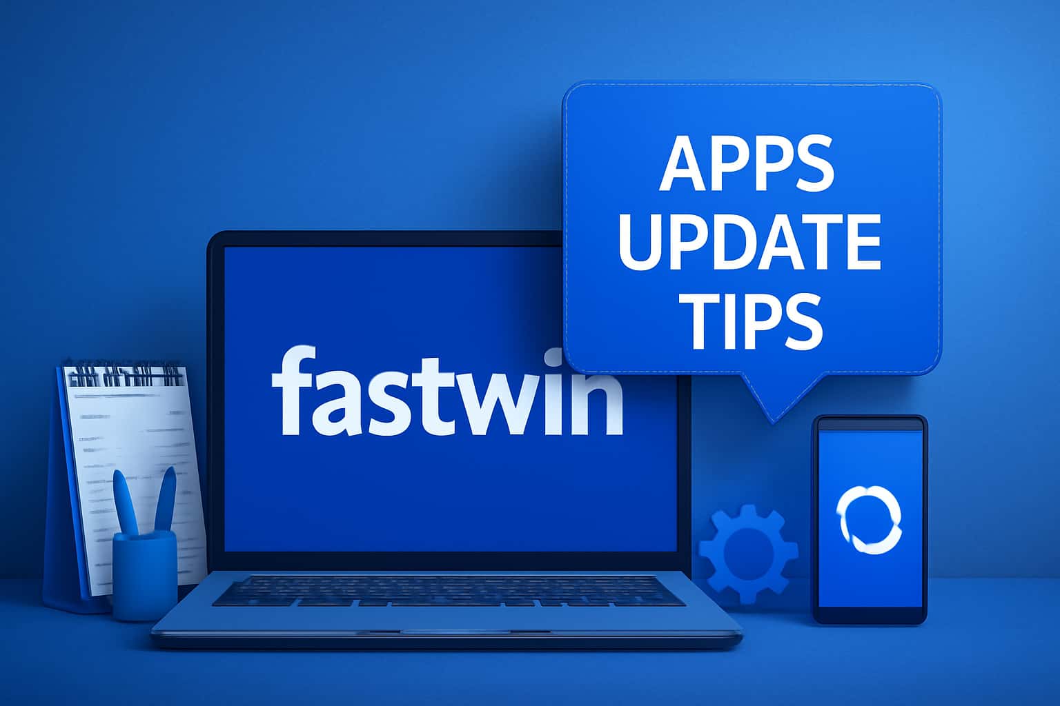 Informational graphic illustrating fastwin Apps Update Tips