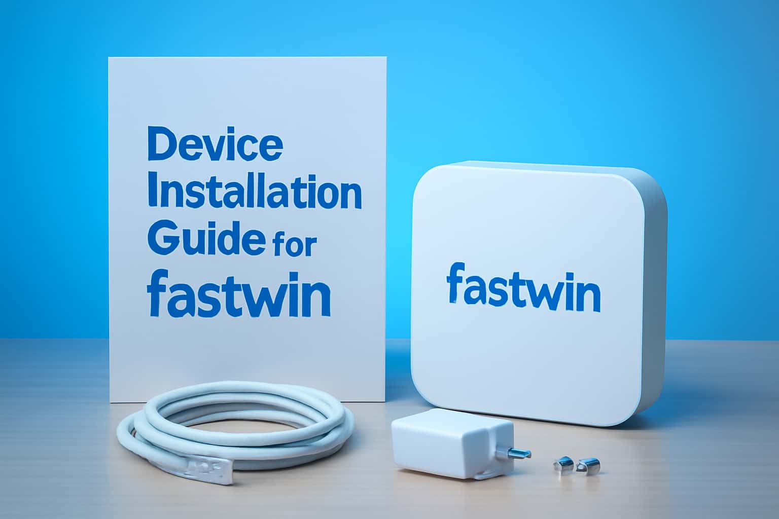 A high-tech informational scene depicting the installation guide for fastwin.