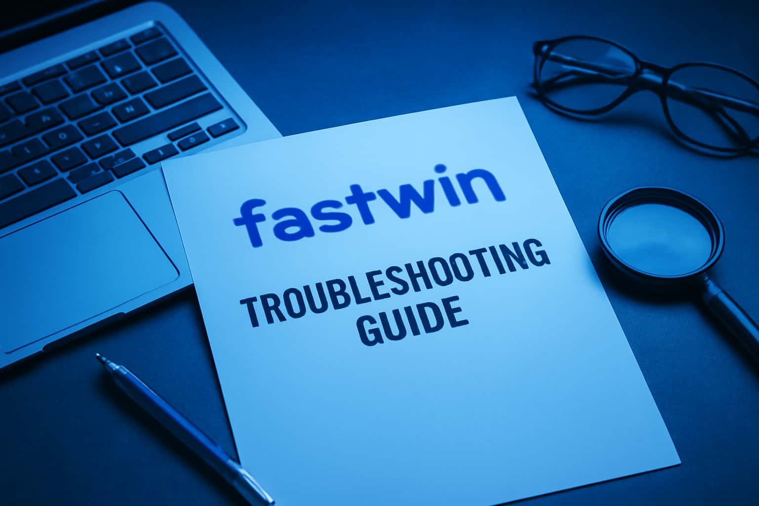 An informational scene illustrating the fastwin Troubleshooting Guide.