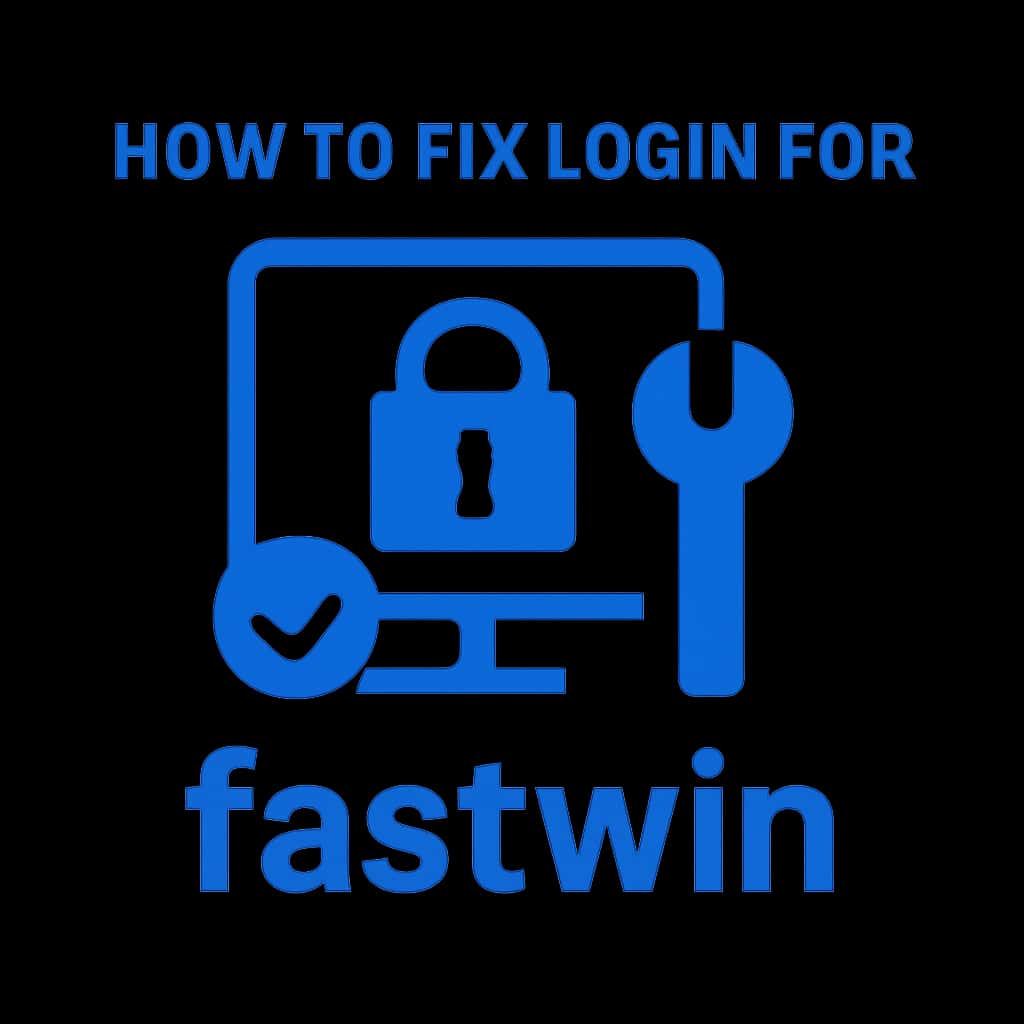 A simple badge illustrating the process of fixing login issues for fastwin.